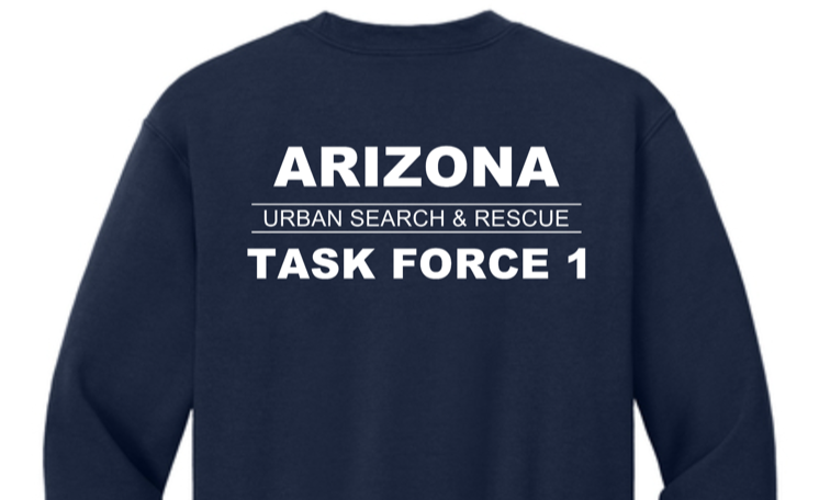 A blue sweatshirt with white text on itAI-generated content may be incorrect.
