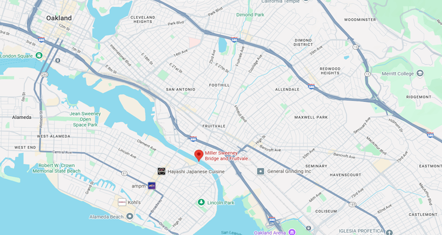 Picture of the map location of the Miller Sweeney Bridge