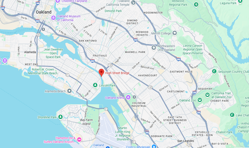 Picture of the map location of the High Street Bridge
