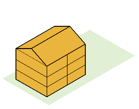 Diagram of a stacked sixplex, three stories tall with two units per floor