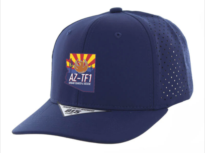 A blue hat with a logo on itAI-generated content may be incorrect.