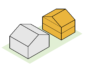 Diagram of a stacked duplex behind a detached house